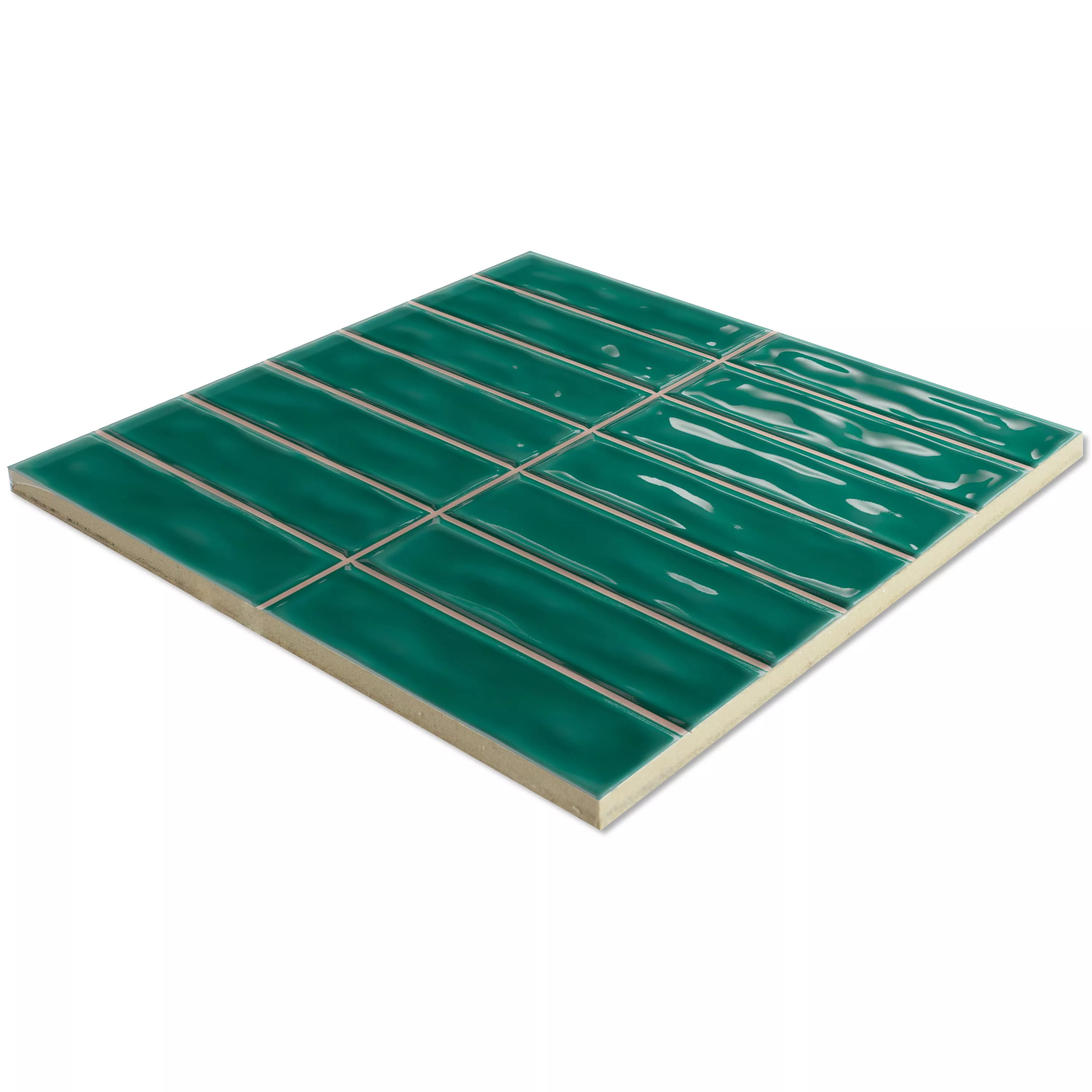 Wandtegels Verbania Brick Glanzend Gegolfd Groen 20x20cm