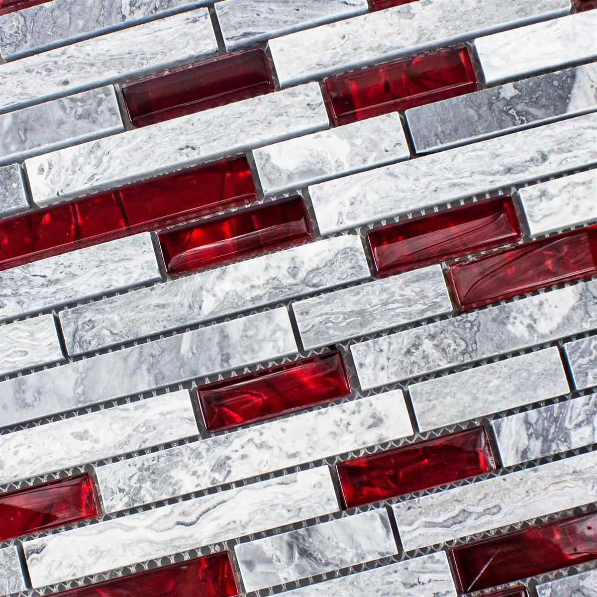 Glas Natuursteen Mozaïek Tegels Sinop Grijs Rood Brick