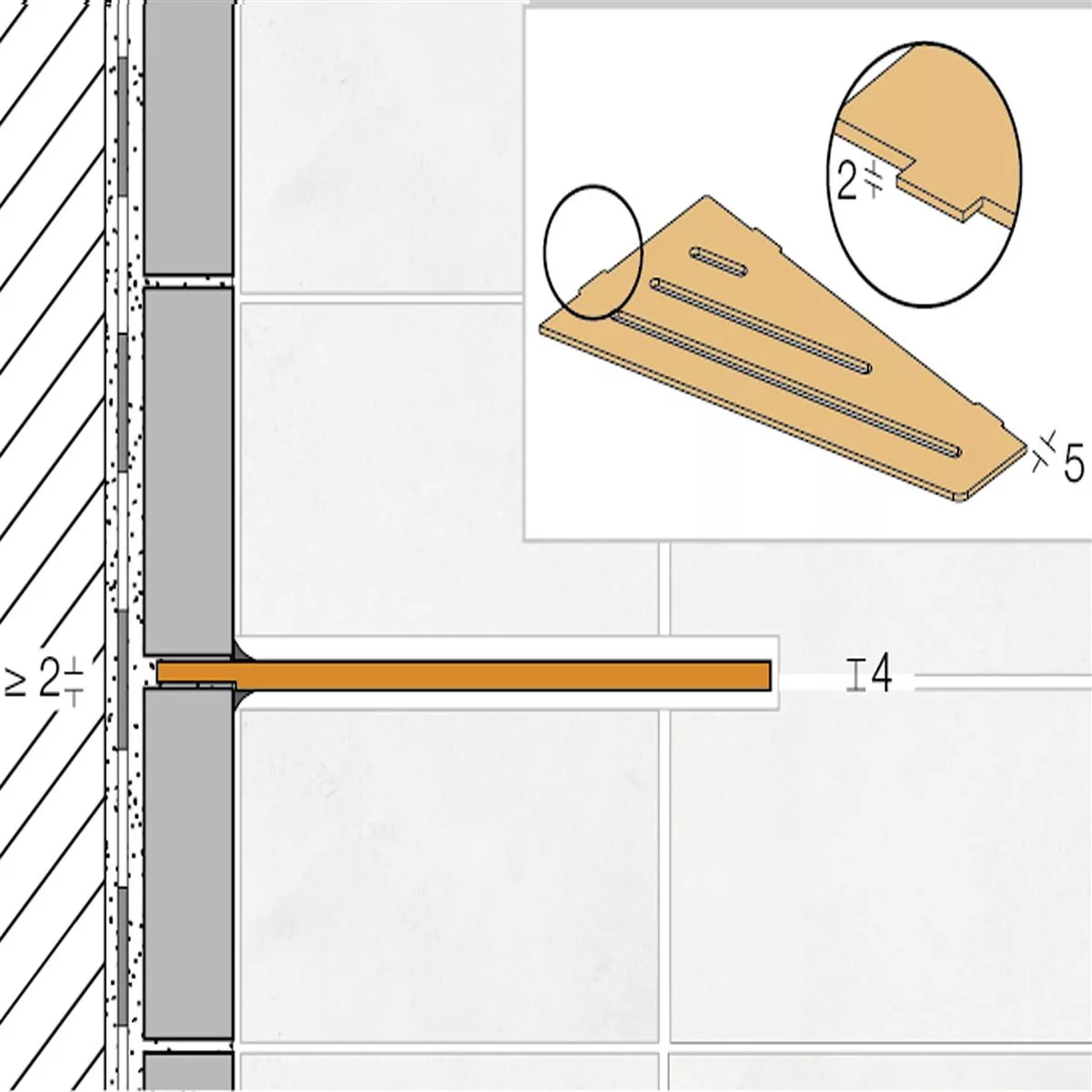 Wandplank doucheplank Schlüter vierkant 15,4x29,5cm vierkant ivoor