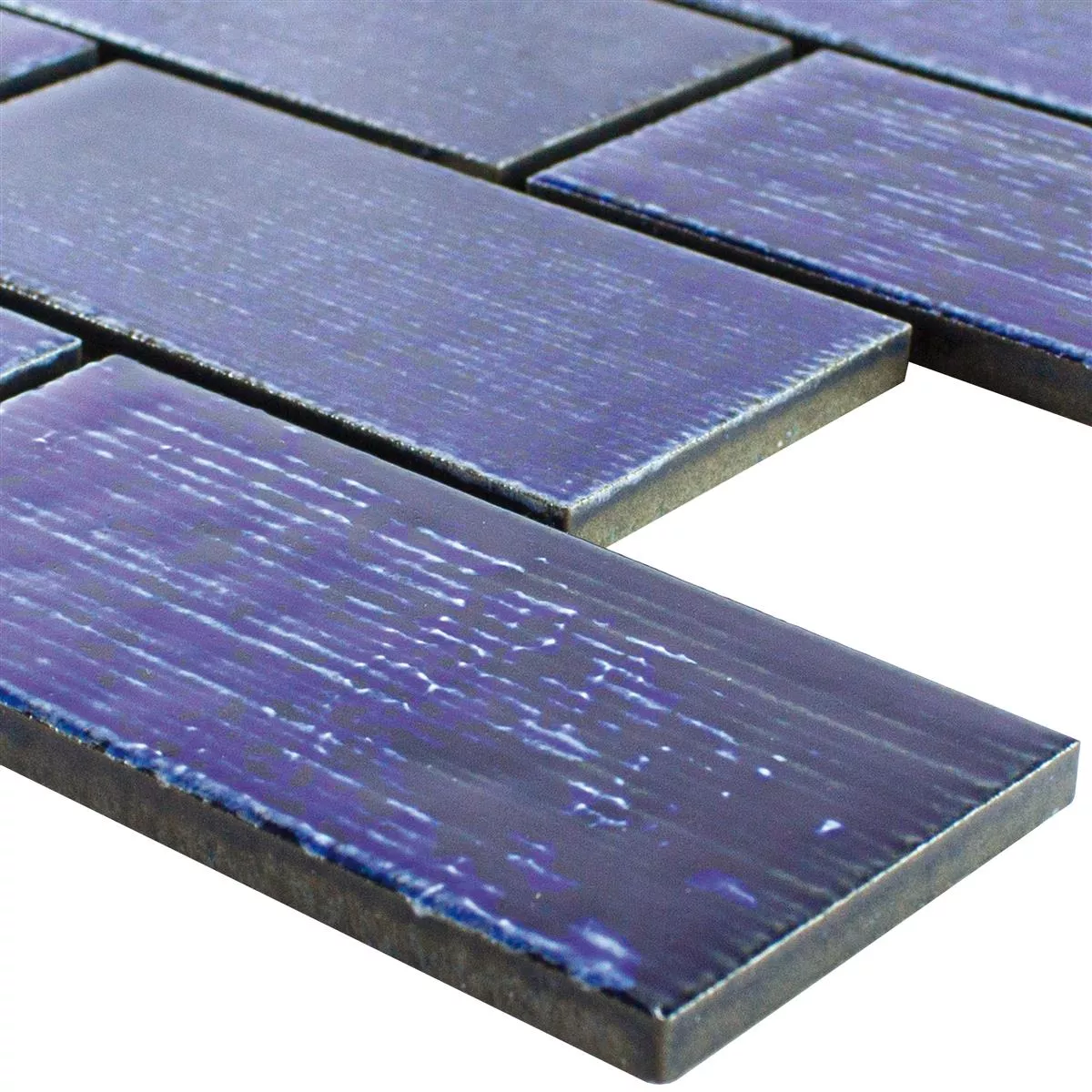 Échantillon Céramique Mosaïque Carrelage Bangor Brillant Bleu Rectangle