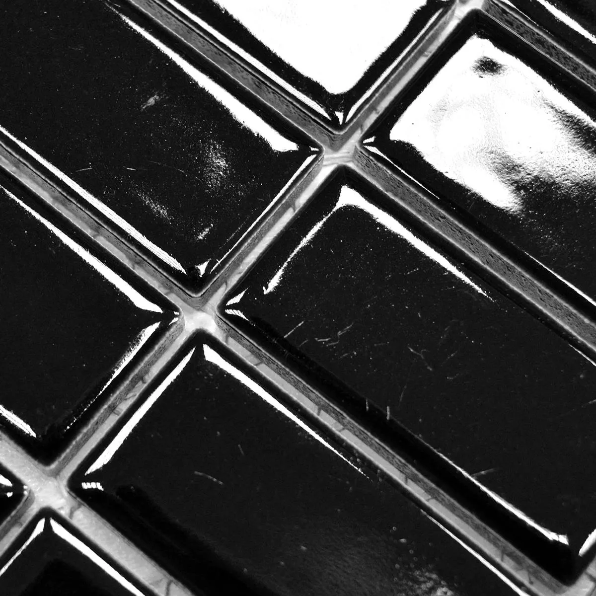 Échantillon Céramique Mosaïque Carrelage Adrian Noir Brillant Rectangle