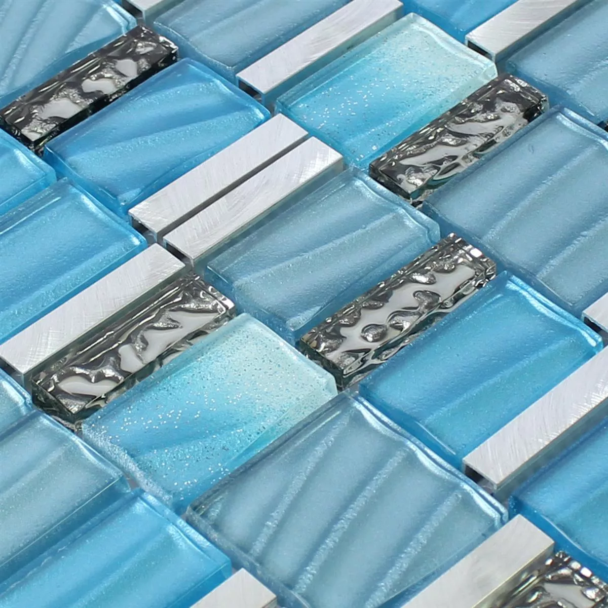 Échantillon Verre Aluminium Mosaïque Bleu Argent Mix