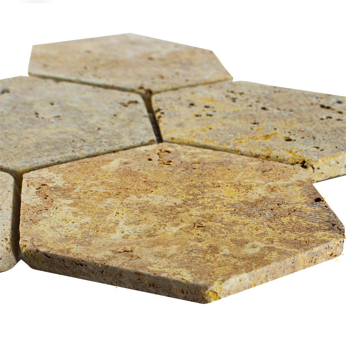 Travertin Pierre Naturelle Mosaïque Carrelage Mercado Hexagone Or