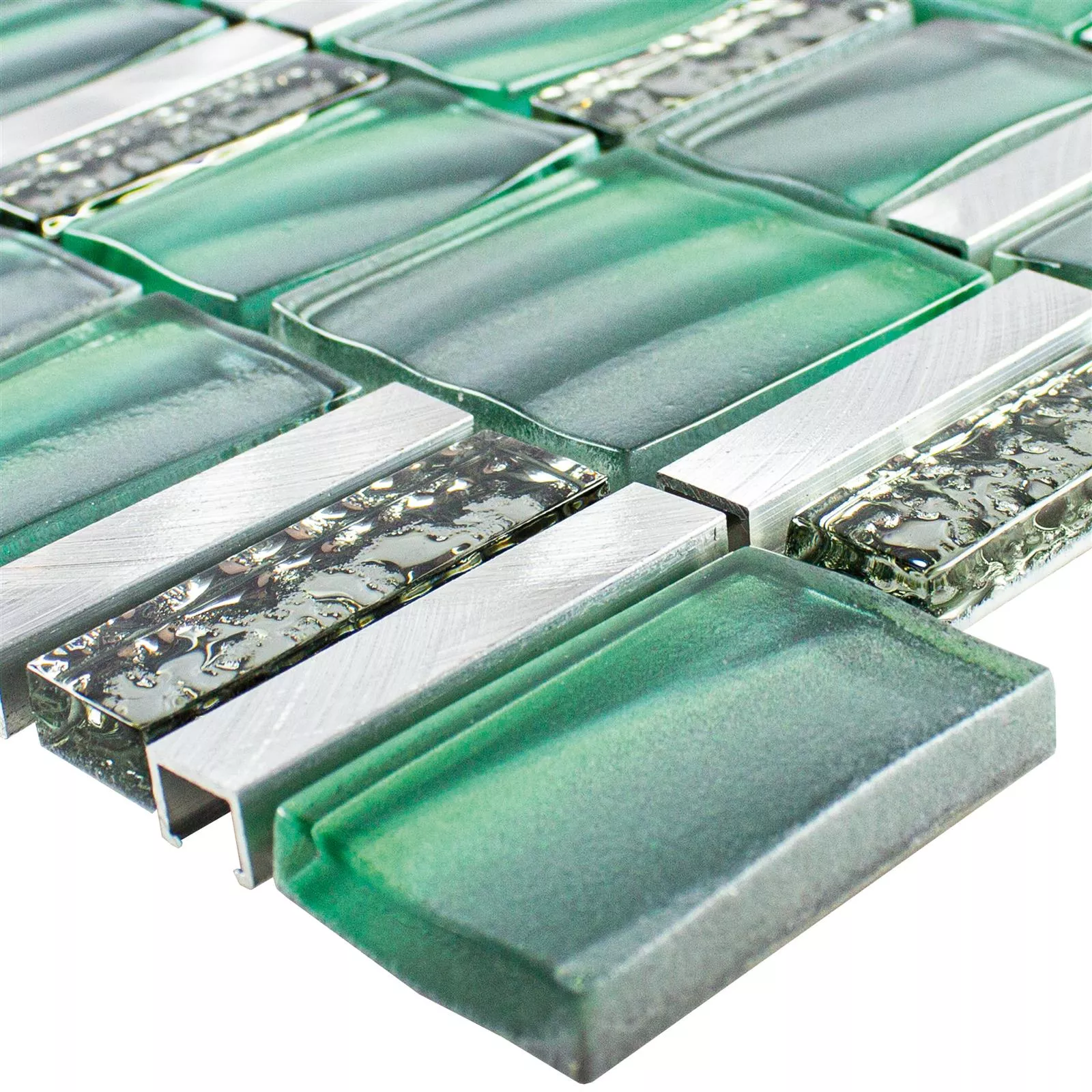 Glas Metaal Mozaïektegel Union Groen Zilver Glas Metaal Mozaïektegel Union Groen Zilver