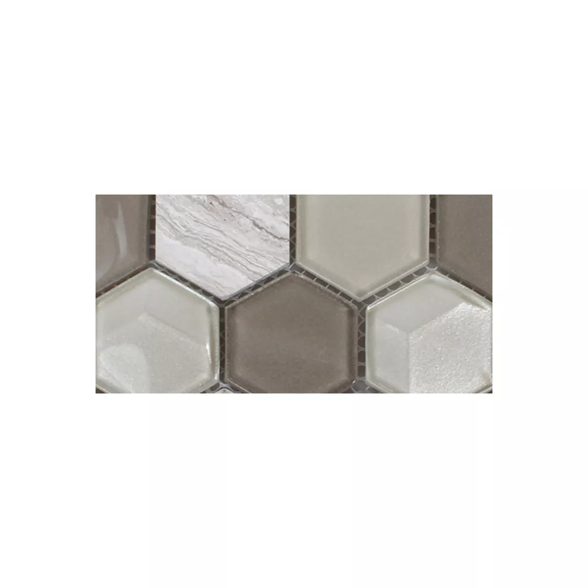 Échantillon Hexagone Verre Mosaïque Pierre Naturelle Gris Clair 3D