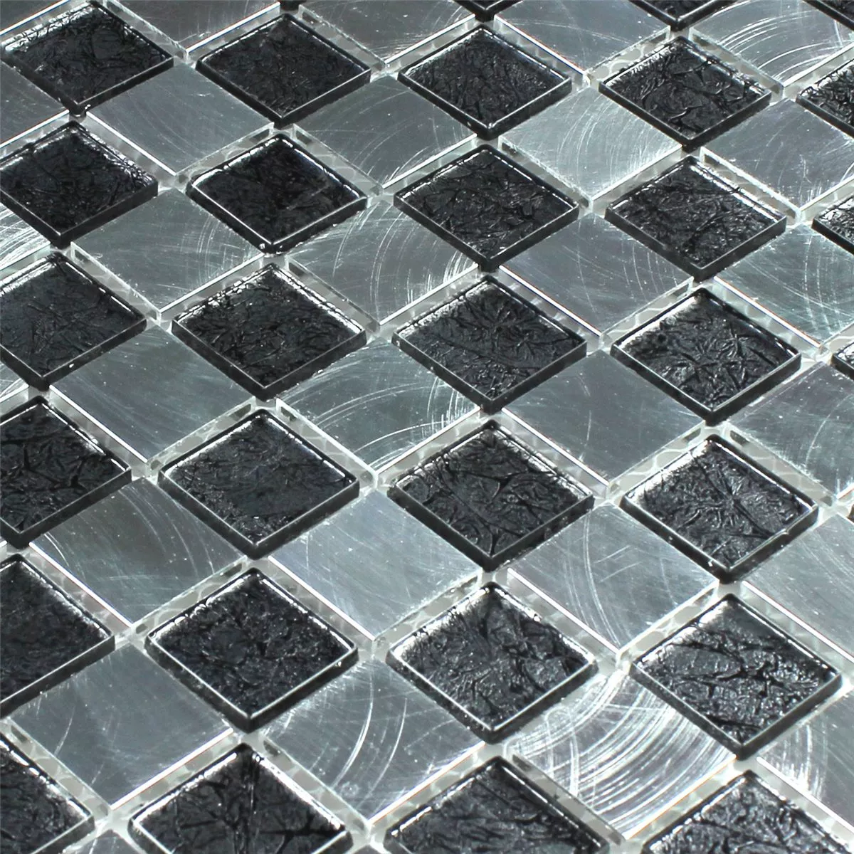 Mozaïektegel Glas Aluminium Schaakbord 25x25x4mm