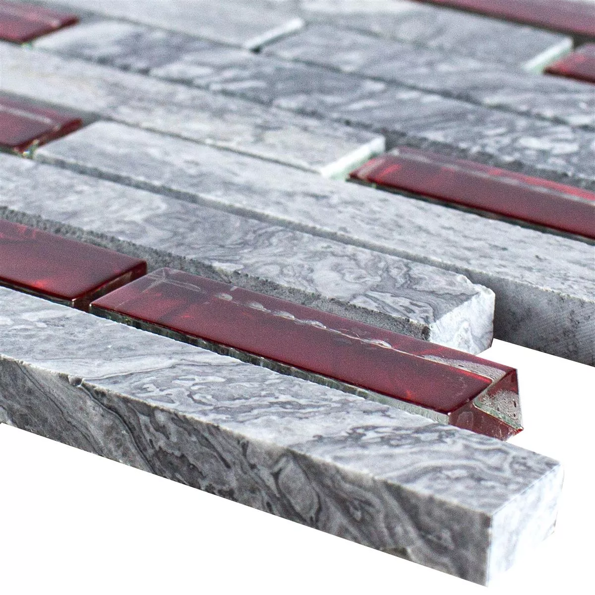 Mosaïque Verre Pierre naturelle Carrelage Sinop Gris Rouge Brick