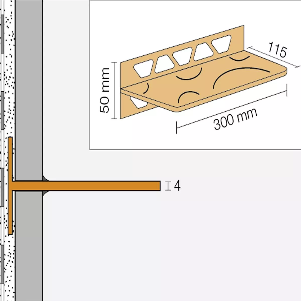 Doucheplank wandplank Schlüter rechthoek 30x11,5cm Curve Beige