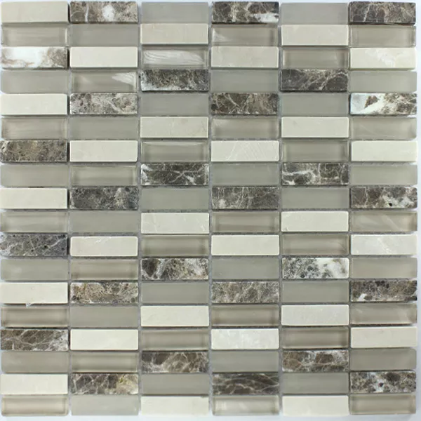 Sample Mozaïektegel Glas Marmer 15x48x8mm Bruin Beige Mix Sticks