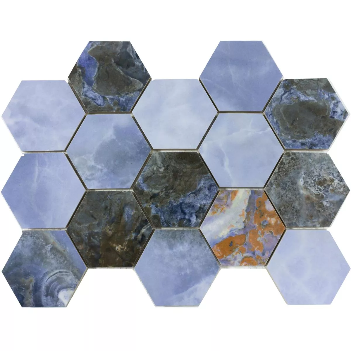 Sample van Keramiek Mozaïek Tegels Naftalin Hexagon Blauw Zwart