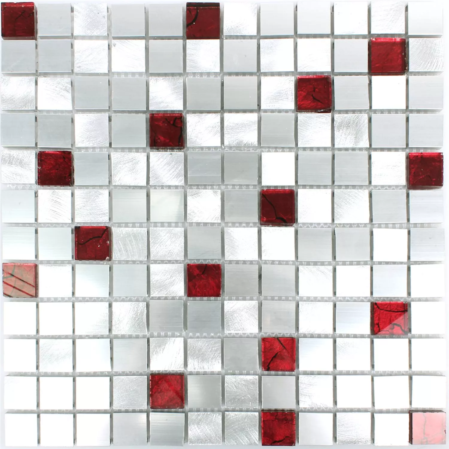 Carrelage Mosaïque Aluminium Verre Maira Argent Rouge