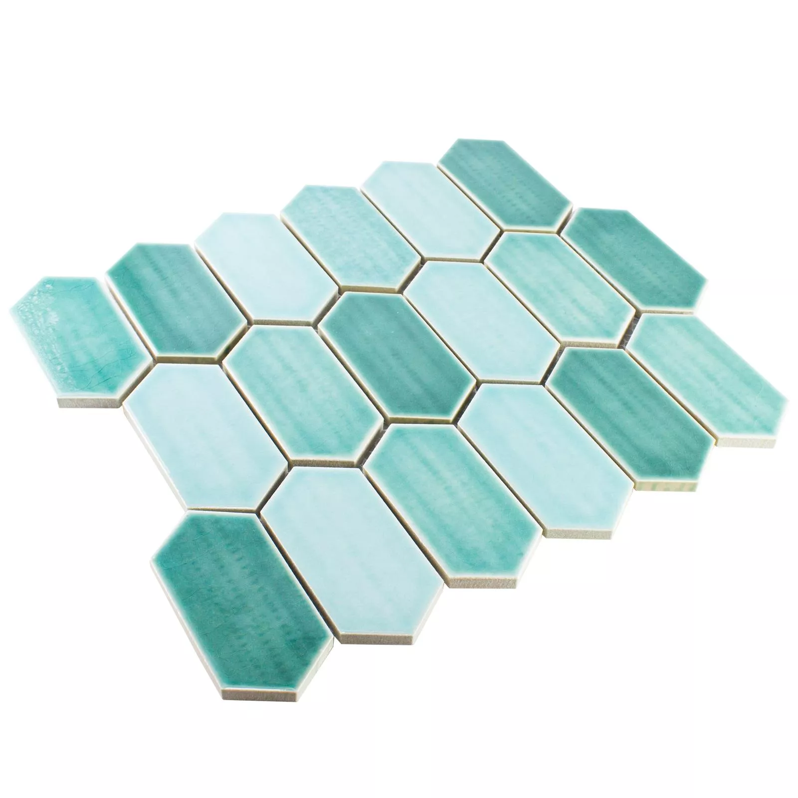 Échantillon Céramique Mosaïque Carrelage McCook Hexagone Long Turquoise Vert