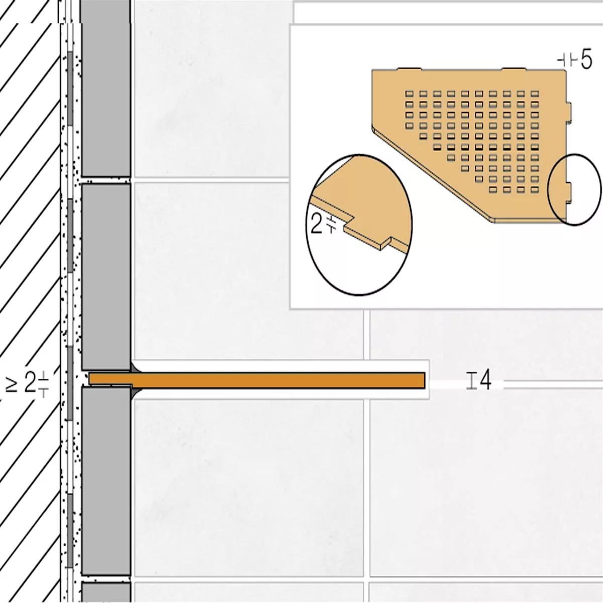 Wandplank doucheplank Schlüter 5eck 19,5x19,5cm Vierkant Crème