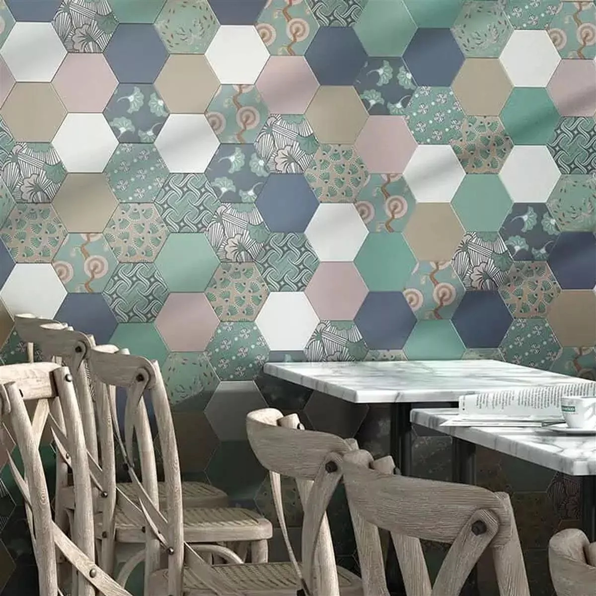 Sample Porselein steengoed Tegels Modena Hexagon Uni Groen Hexagon