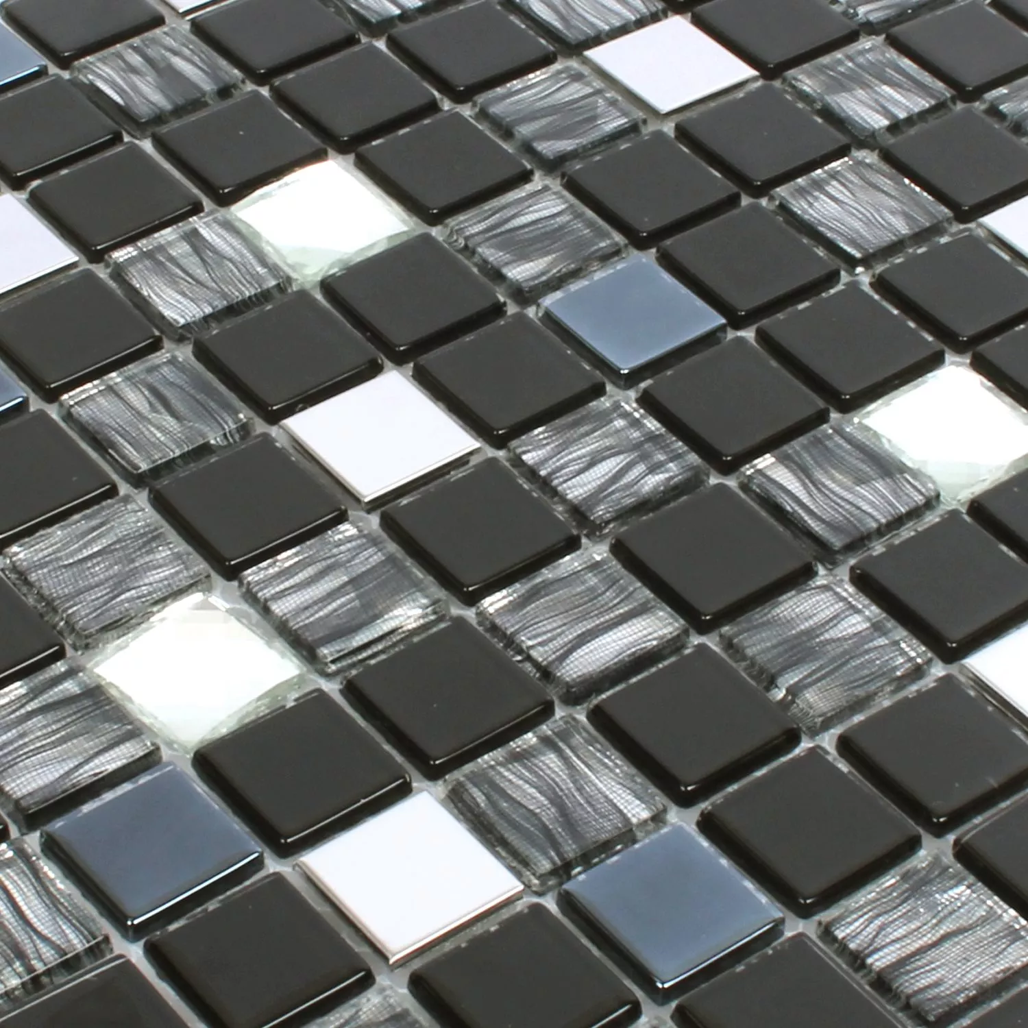 Échantillon Carrelage Mosaïque Malaya Noir Argent Quadrat