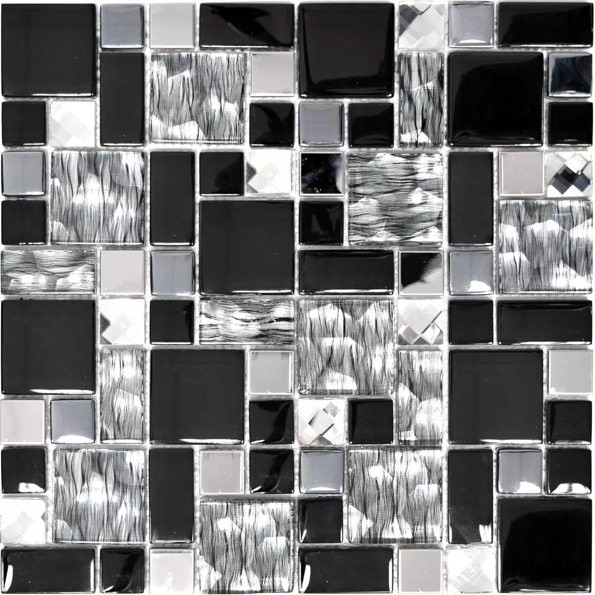 Verre Métal Mosaïque Carrelage Malaya Noir 3 Mix