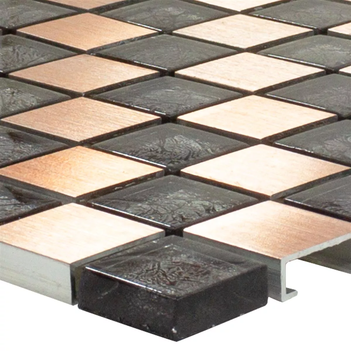 Glas Aluminium Mozaïektegel Eldorien Koperen-Grijs Glas Aluminium Mozaïektegel Eldorien Koperen-Grijs