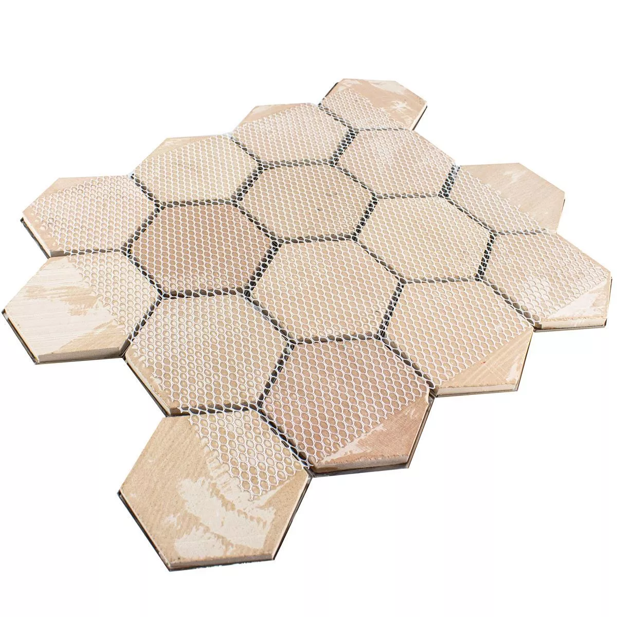 Sample Roestvrij Staal Mozaïektegel Durango Hexagon 3D Bruin