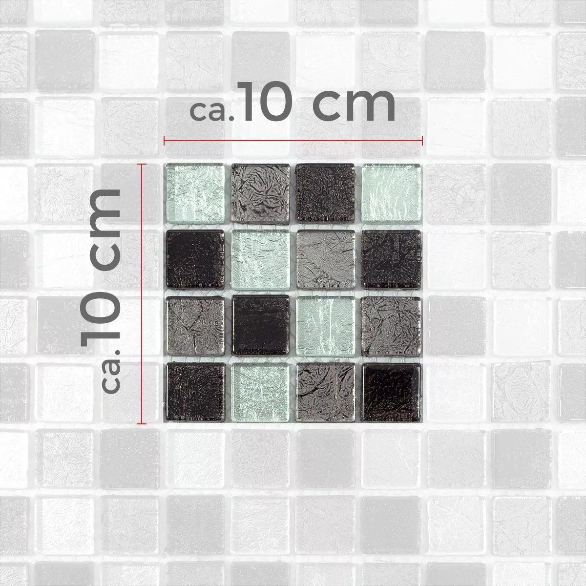 Sample Mozaïektegel Glas Bonnie Kristal Gestructureerde Zwart Zilver Grijs