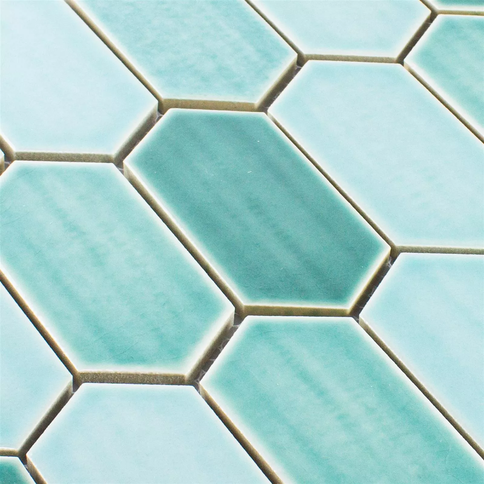 Échantillon Céramique Mosaïque Carrelage McCook Hexagone Long Turquoise Vert