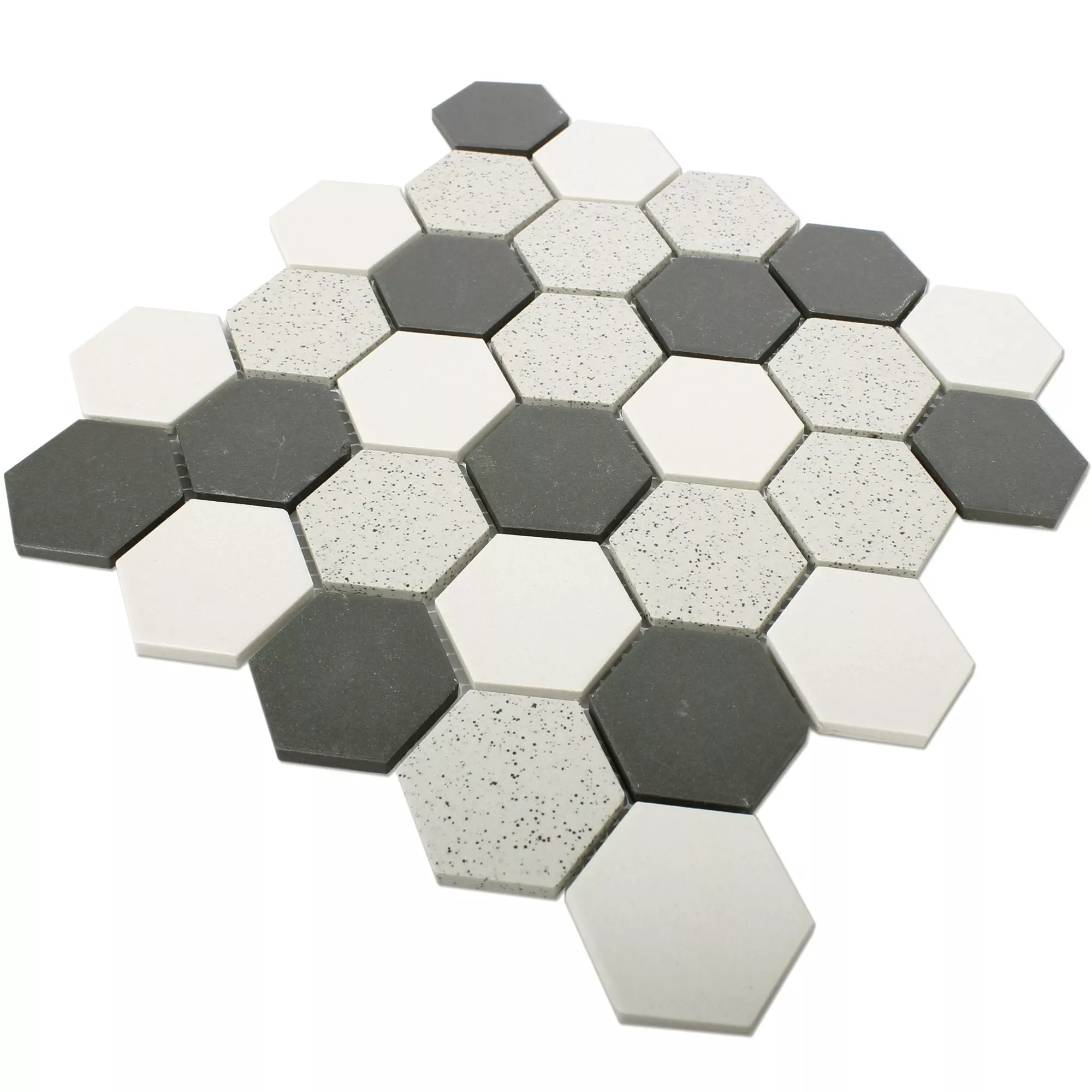 Échantillon Céramique Mosaïque Carrelage Monforte Hexagone Noir Gris 