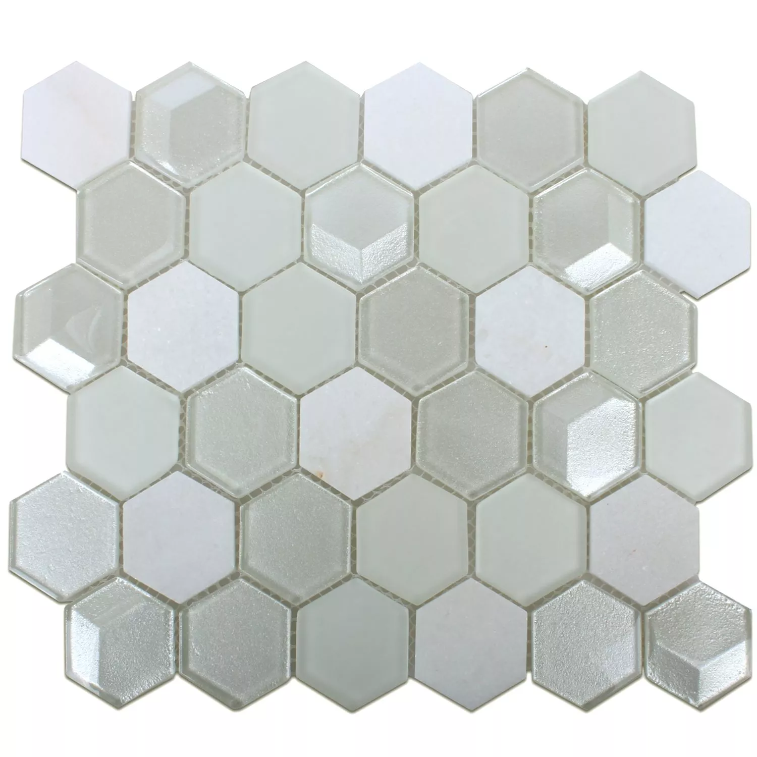 Hexagone Verre Mosaïque Pierre Naturelle Blanc 3D