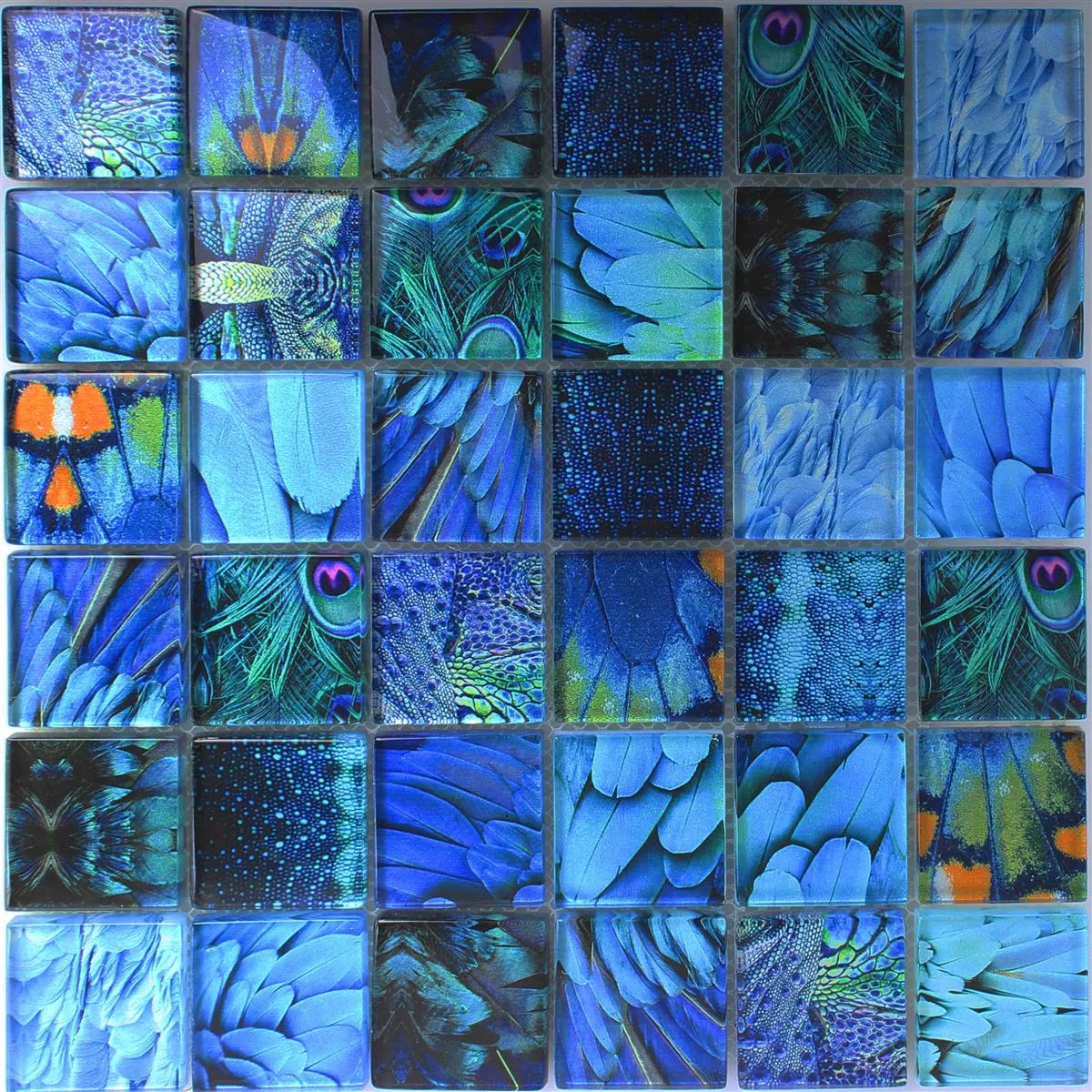 Échantillon Mosaïque En Verre Carrelage Peafowl Bleu