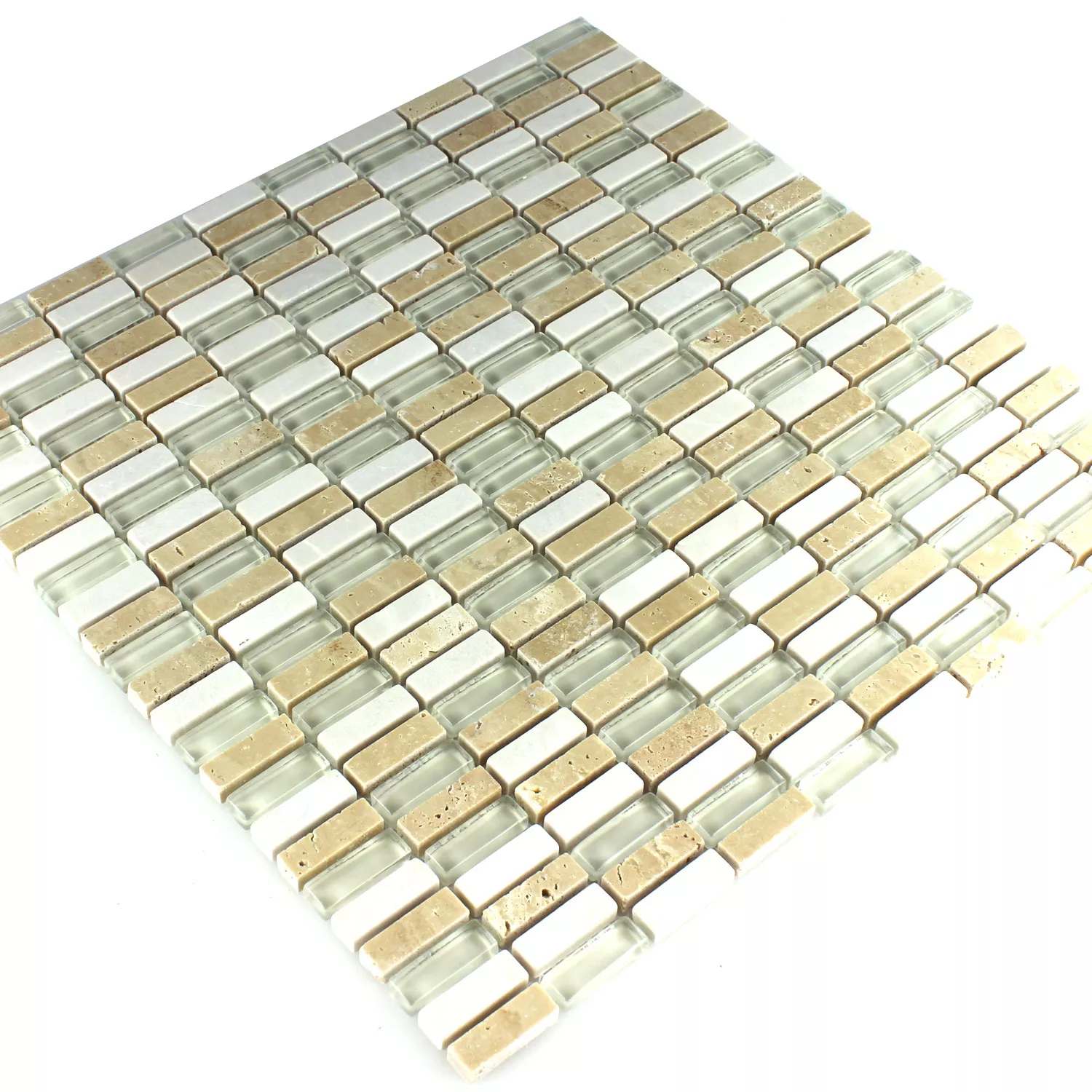 Mozaïektegel Glas Marmer Beige Mix 10x30x8mm