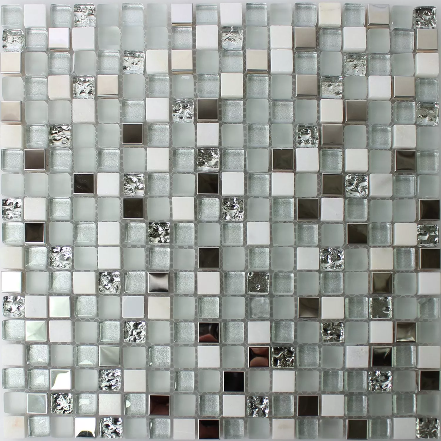 Sample Mozaïektegel Glas Roestvrij Staal Natuursteen Wit Zilver