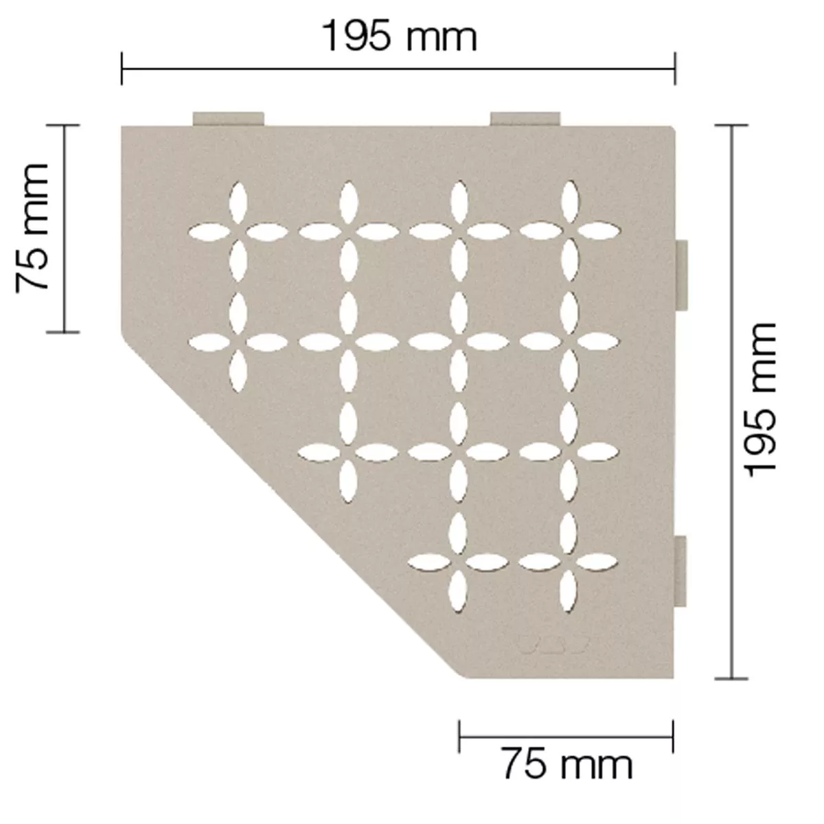 Wandplank doucheplank Schlüter 5eck 19,5x19,5cm Bloemen Crème