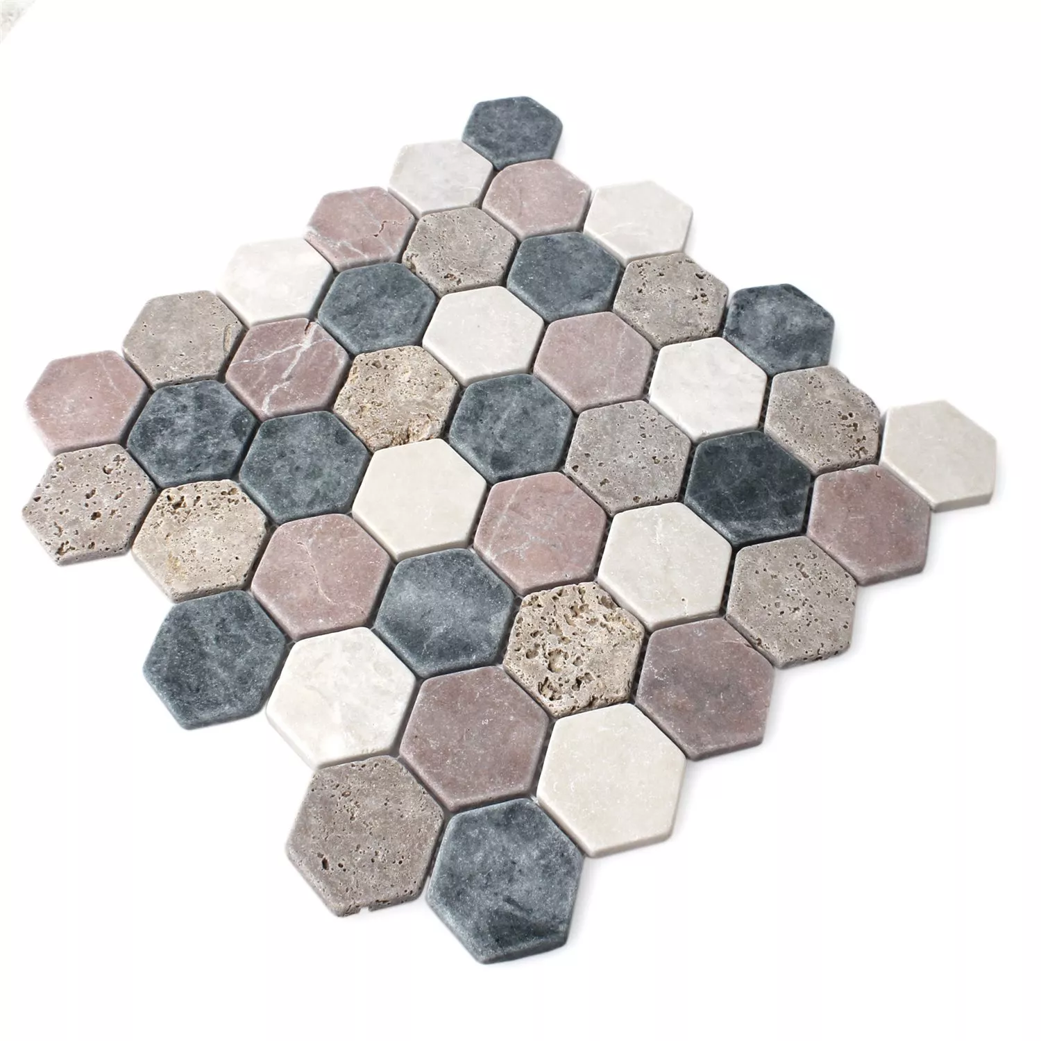 Échantillon Mosaïque Carrelage Marbre Tarsus Hexagone Coloré