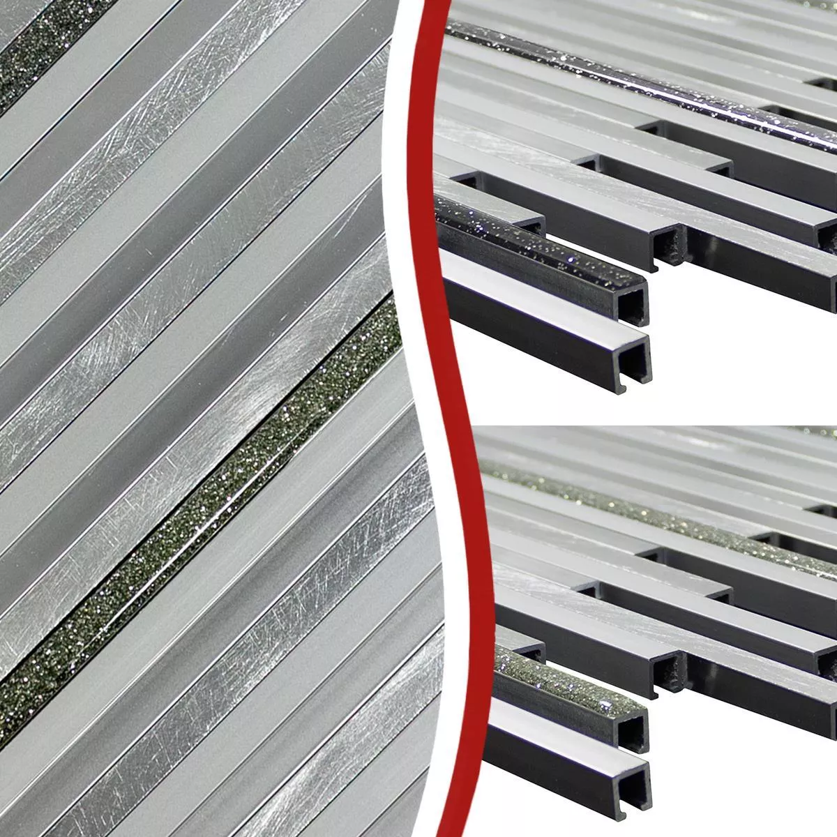 Mozaïektegel Aluminium Zilver Stripes