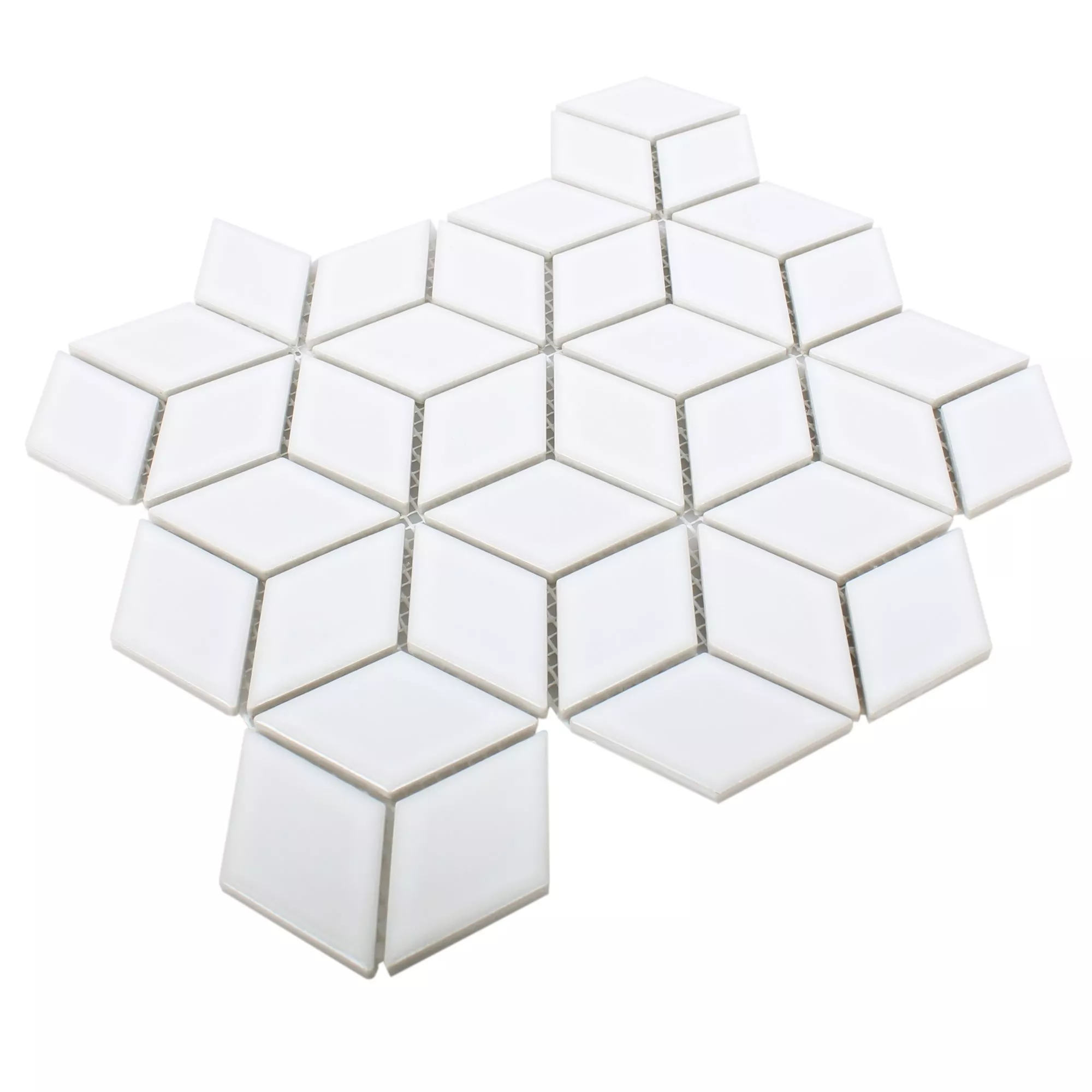 Échantillon Céramique Mosaïque Carrelage Cavalier 3D Cubes Blanc Brillant