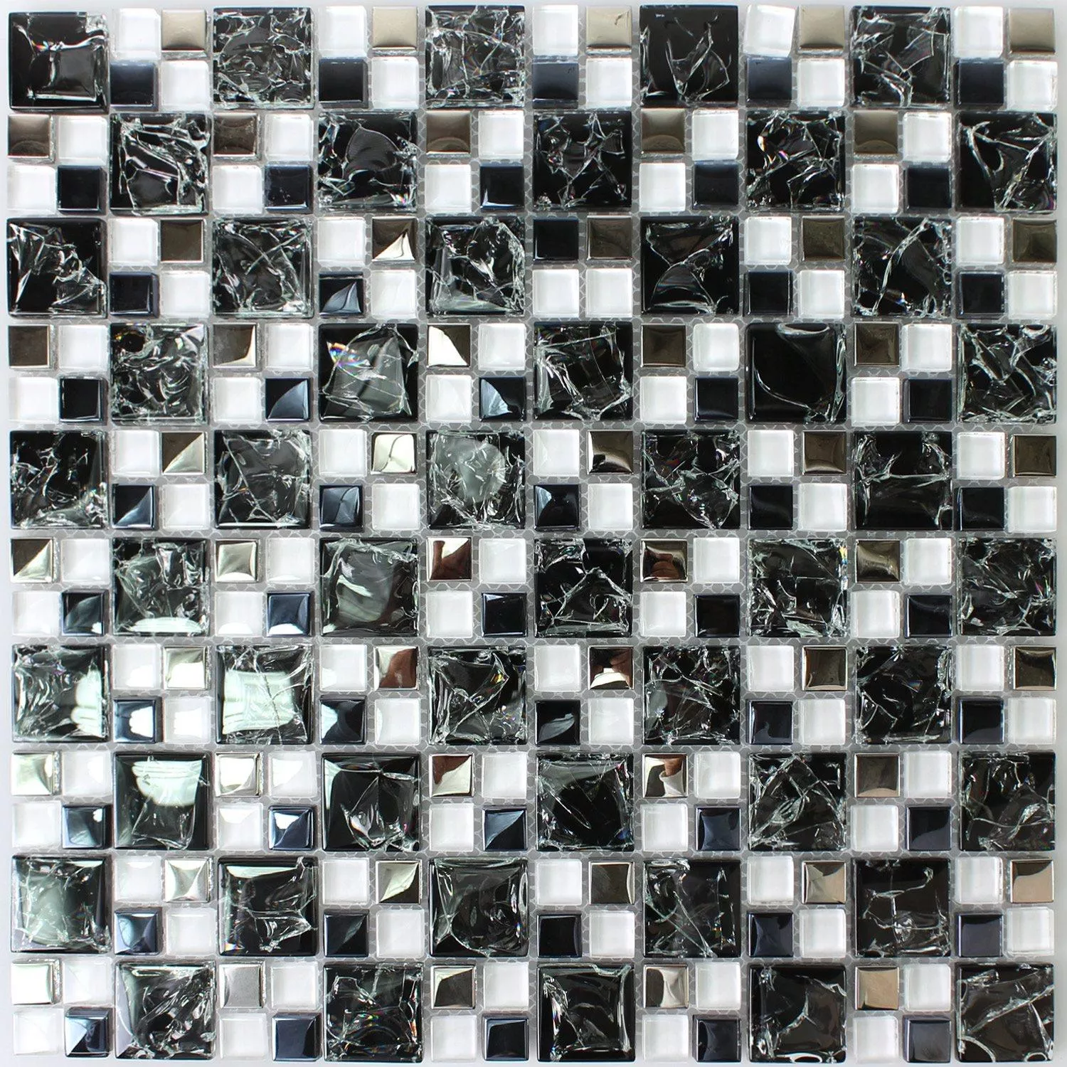 Échantillon Mosaïque Verre Acier Inoxydable Noir Argent Cassé