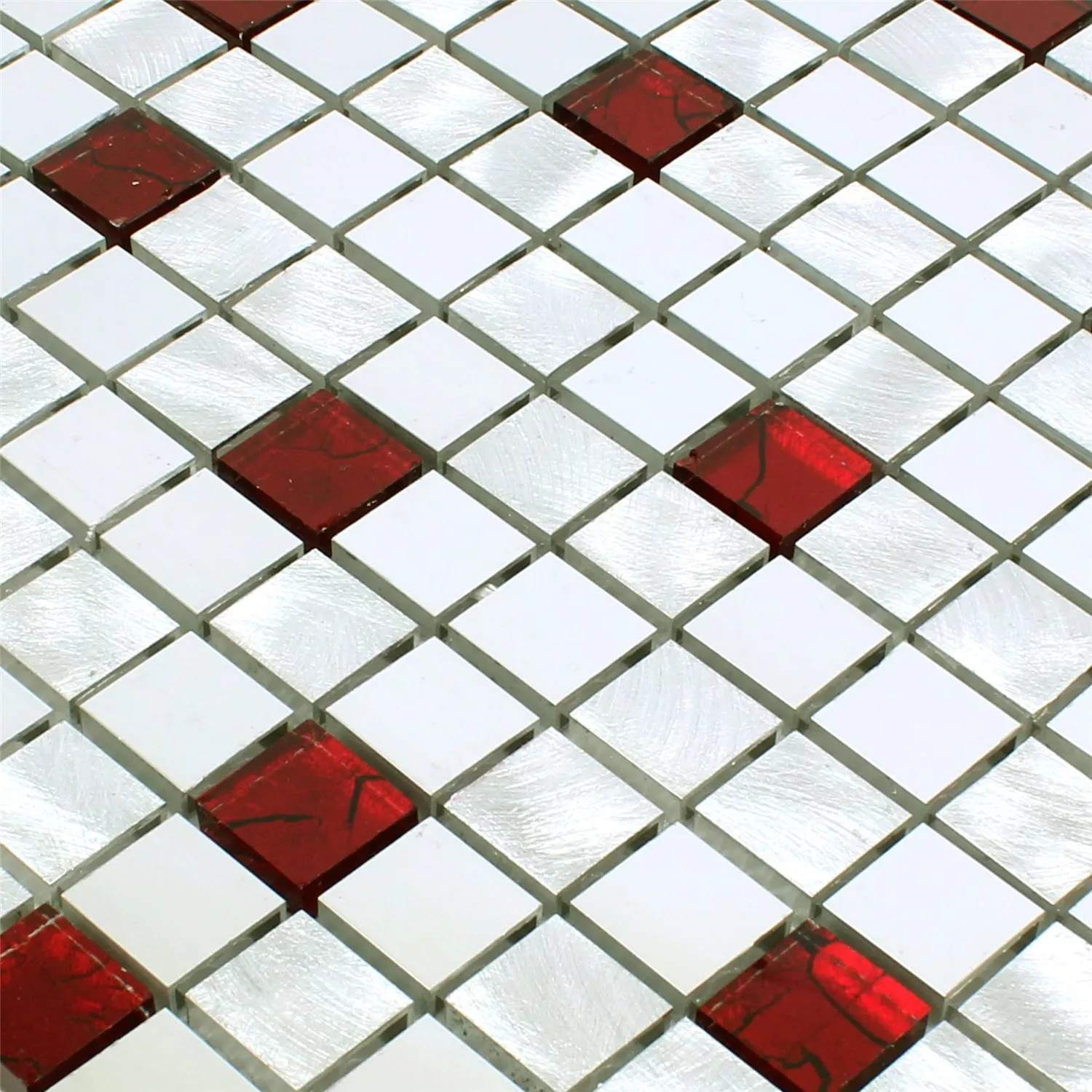 Carrelage Mosaïque Aluminium Verre Maira Argent Rouge