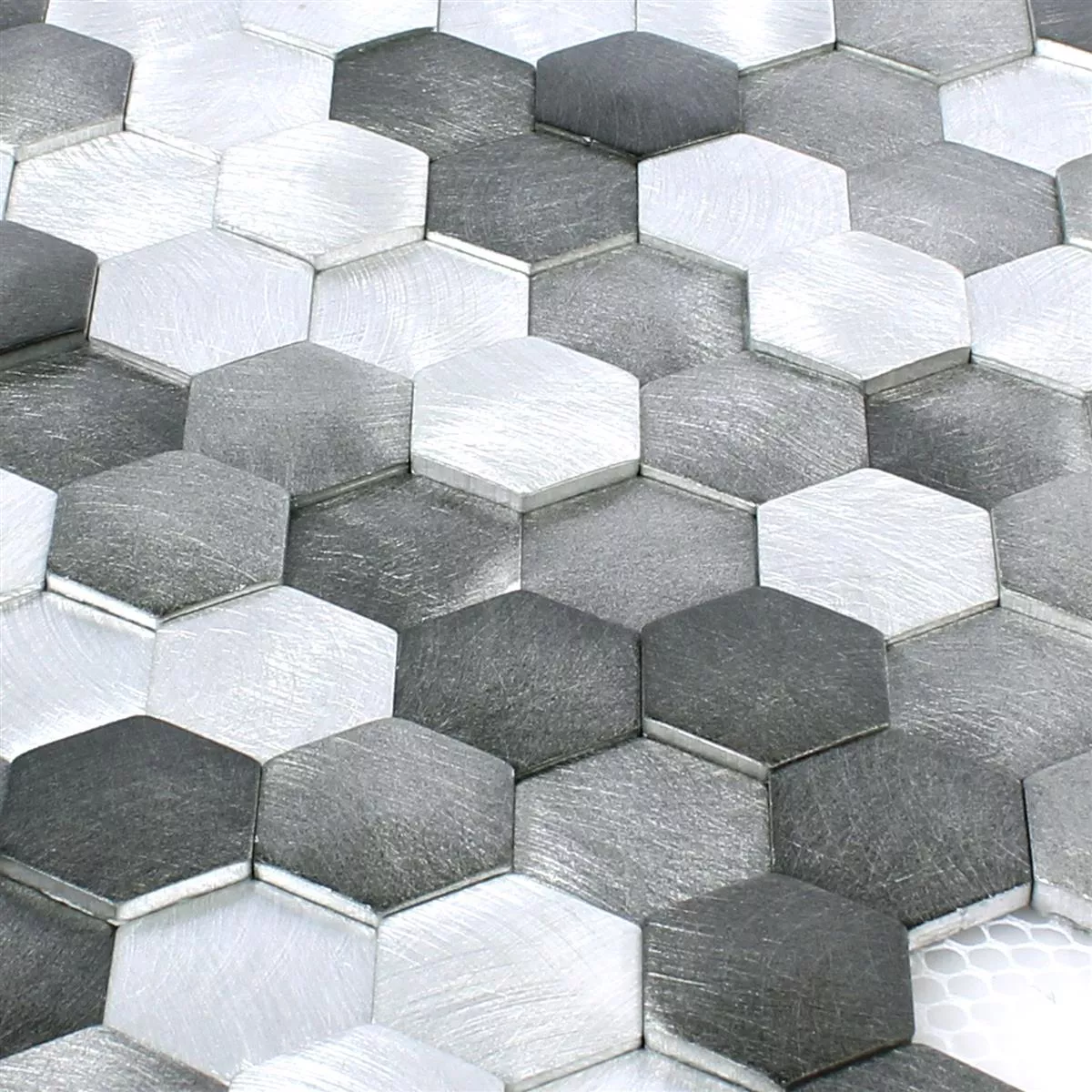 Sample Mozaïektegel Sindos Hexagon 3D Zwart Zilver