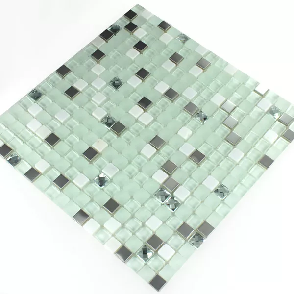 Sample Mozaïektegel Glas Roestvrij Staal Turquoise Diamant