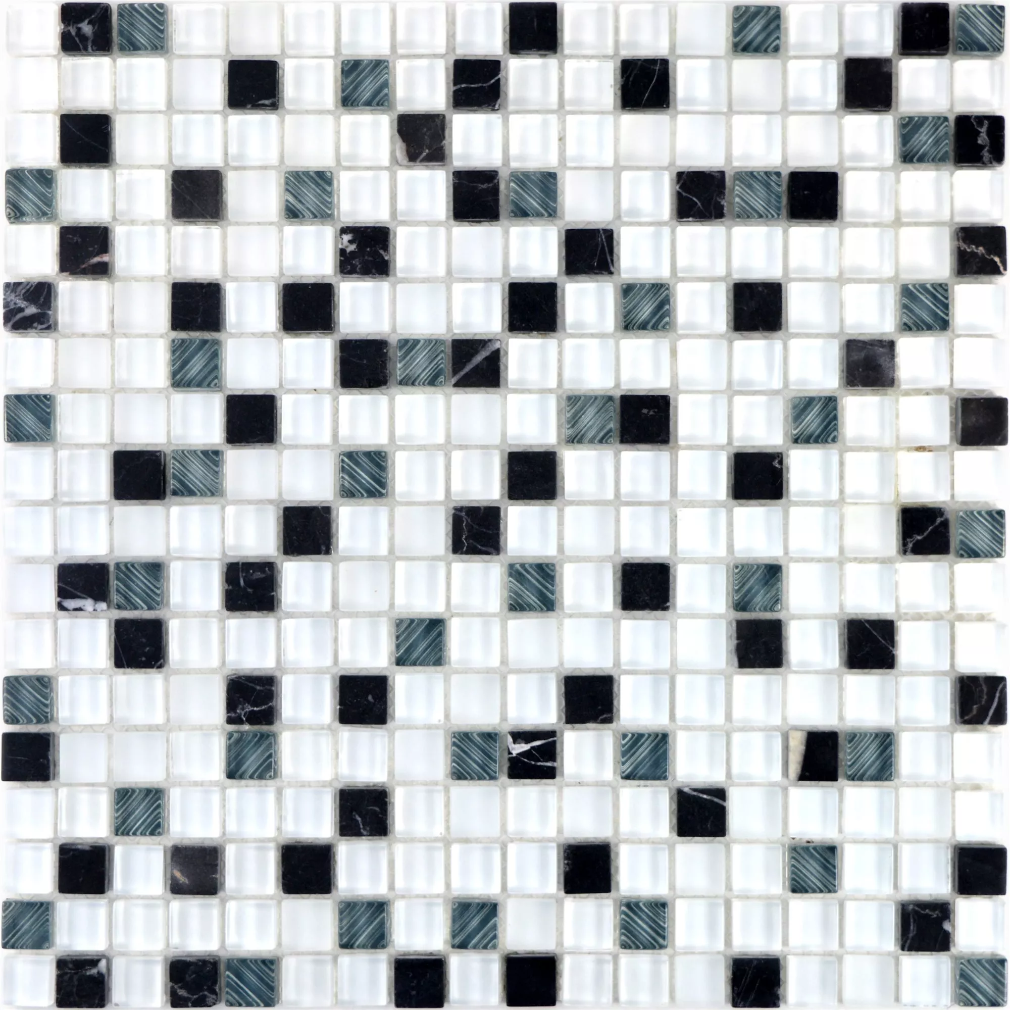 Échantillon Mosaïque En Verre Carreaux En Pierre Naturelle Nexus SuperBlanc Noir