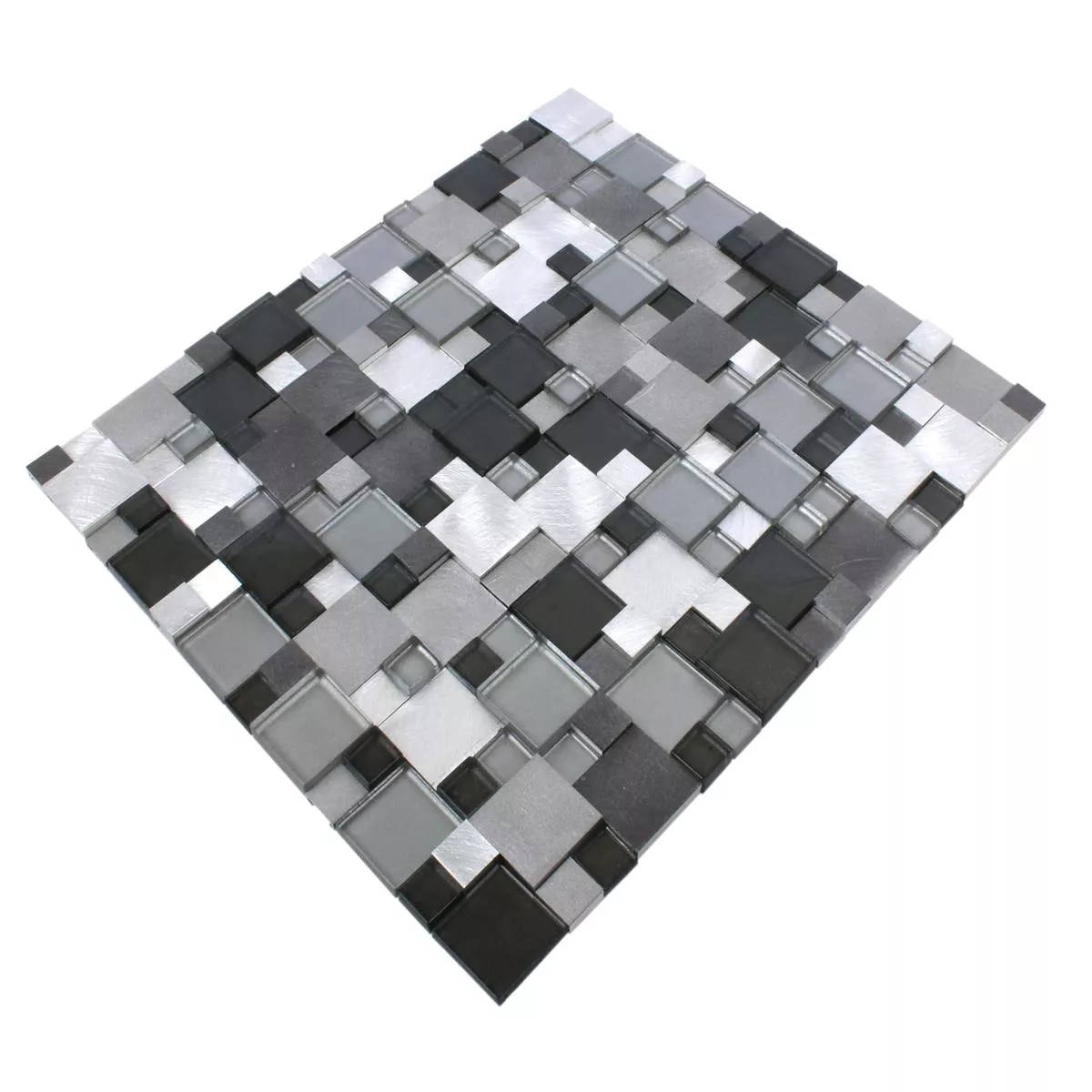 Mozaïektegel Glas Aluminium Condor 3D Zwart Mix