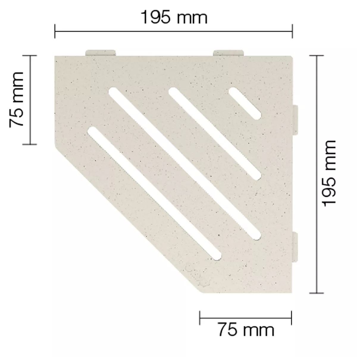 Wandplank doucheplank Schlüter 5-hoek 19,5x19,5cm golf ivoor