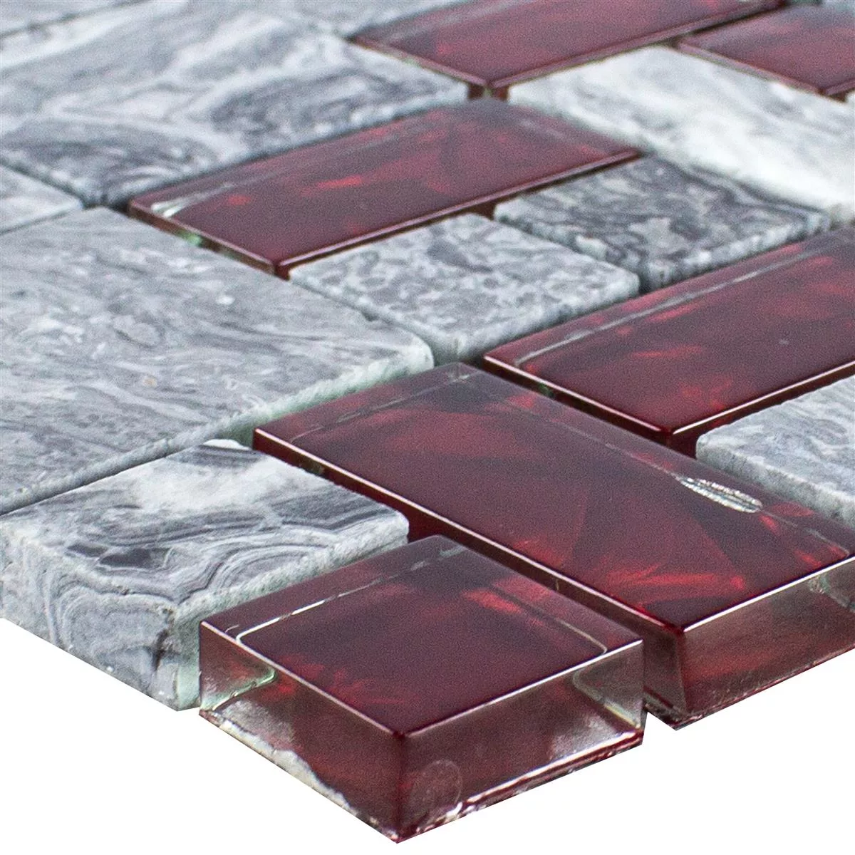 Mosaïque Verre Pierre naturelle Carrelage Gris Sinop Rouge 2 Mix