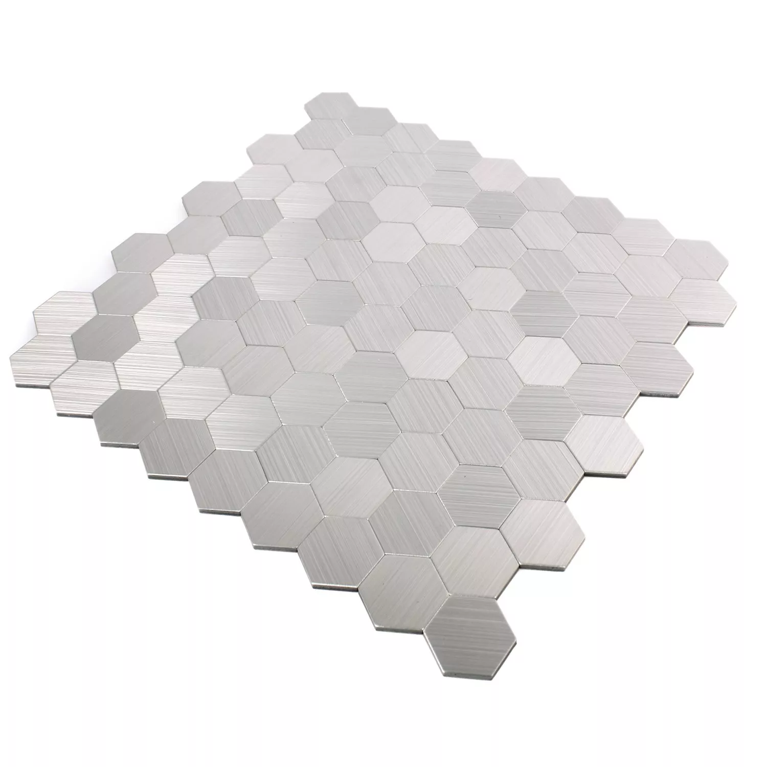 Échantillon Mosaïque Carrelage Métal Auto Adhésif Mikros Argent Hexagone