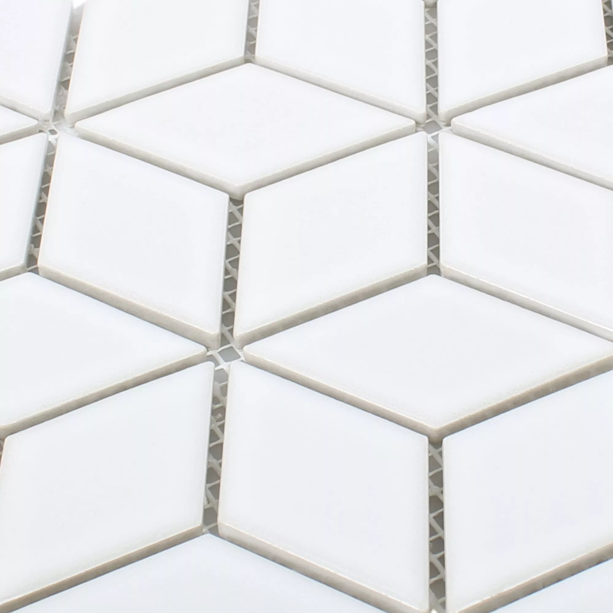 Échantillon Céramique Mosaïque Carrelage Cavalier 3D Cubes Blanc Brillant