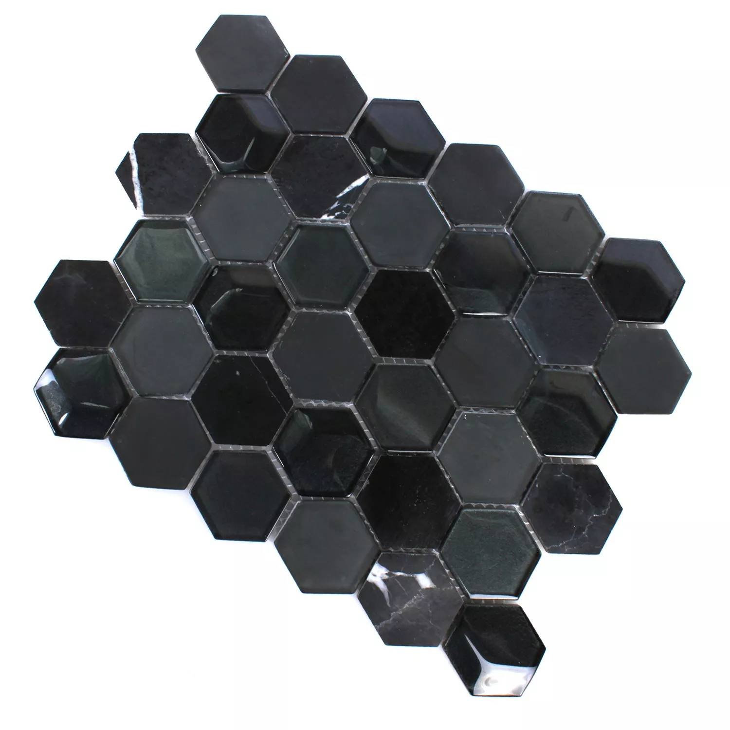 Hexagone Verre Mosaïque Pierre Naturelle Noir 3D