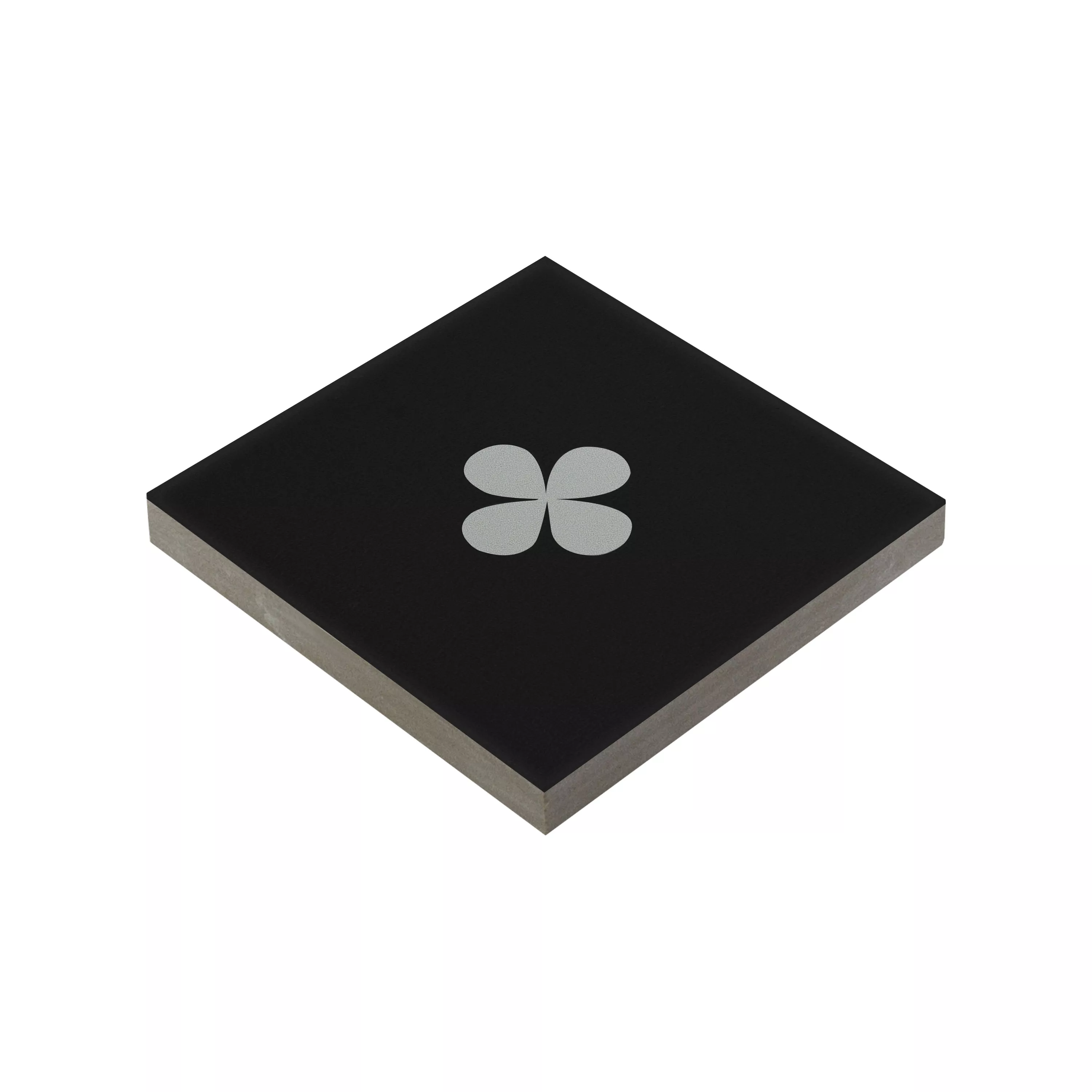 Grès Cérame Pleine Masse Carrelage Genexia Noir Blanc Decor 1 Rosone  4,6x4,6cm