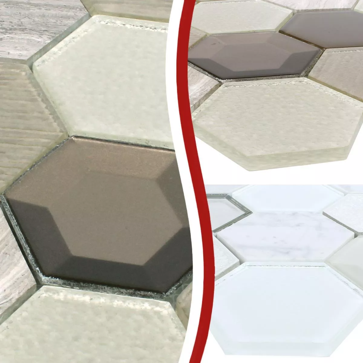 Sample Mozaïektegel Hexagon Concrete Glas Natuursteen Mix 3D