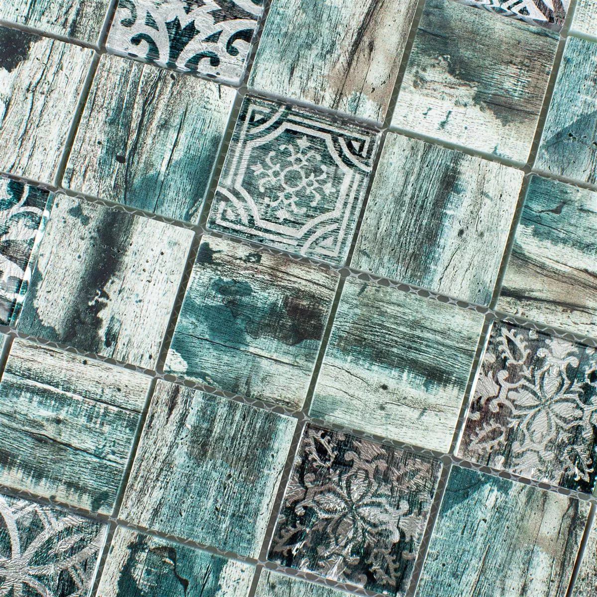 Échantillon Mosaïque En Verre Carrelage Imitation Bois Norwalk Gris Brun Vert Q48