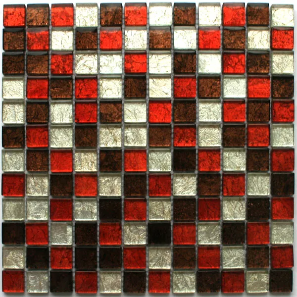 Échantillon Mosaïque Verre  Rouge Brun Argent Metal