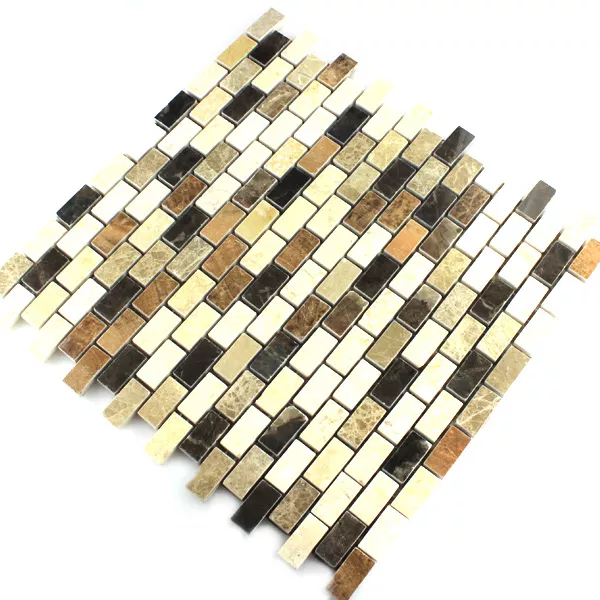 Mosaïque Pierre Naturelle Marbré Brun Beige Poli 15x30x7mm