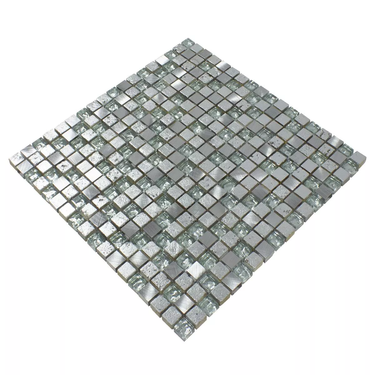 Échantillon Pierre Naturelle Verre Aluminium Mosaïque Carrelage Stilo Gris Clair Argent